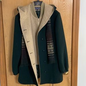 Herman Kay Lined Hooded pea coat with scarf